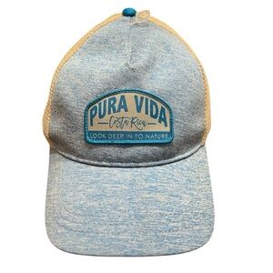 Pura Vida Costa Rica Cute Blue Beige Mesh Back Adjustable Morpho Hat Cap NWT